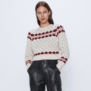 ZARA Jacquard Knit Cropped Sweater